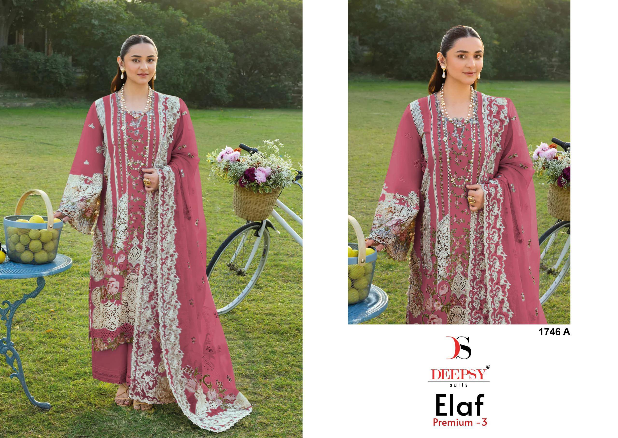 ELAF  Premium-3 Luxury Lawn by DEEPSY SUITS 1746 Series Beautiful Pakistani Suits Wear Pure Cotton Dresses At Wholesale Price